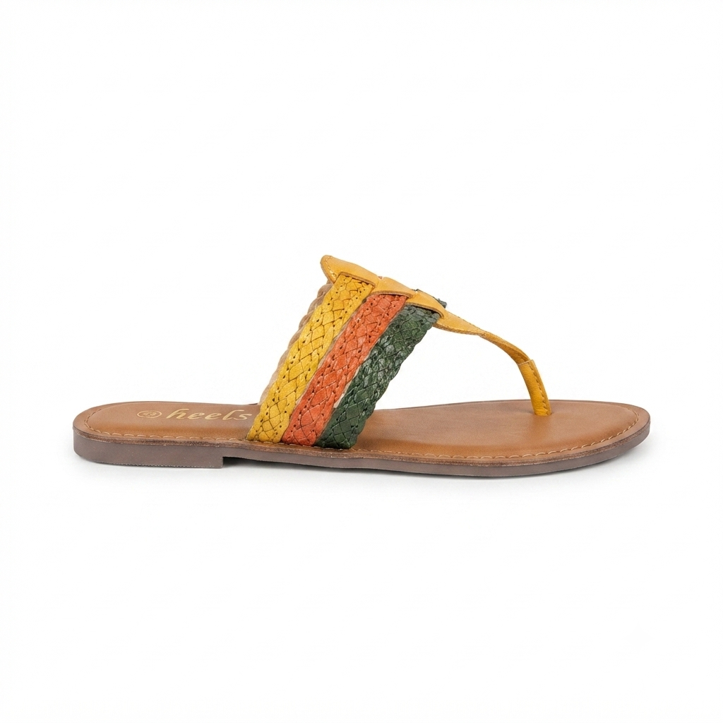 Kylie Leather Woven Strap Flat Slippers