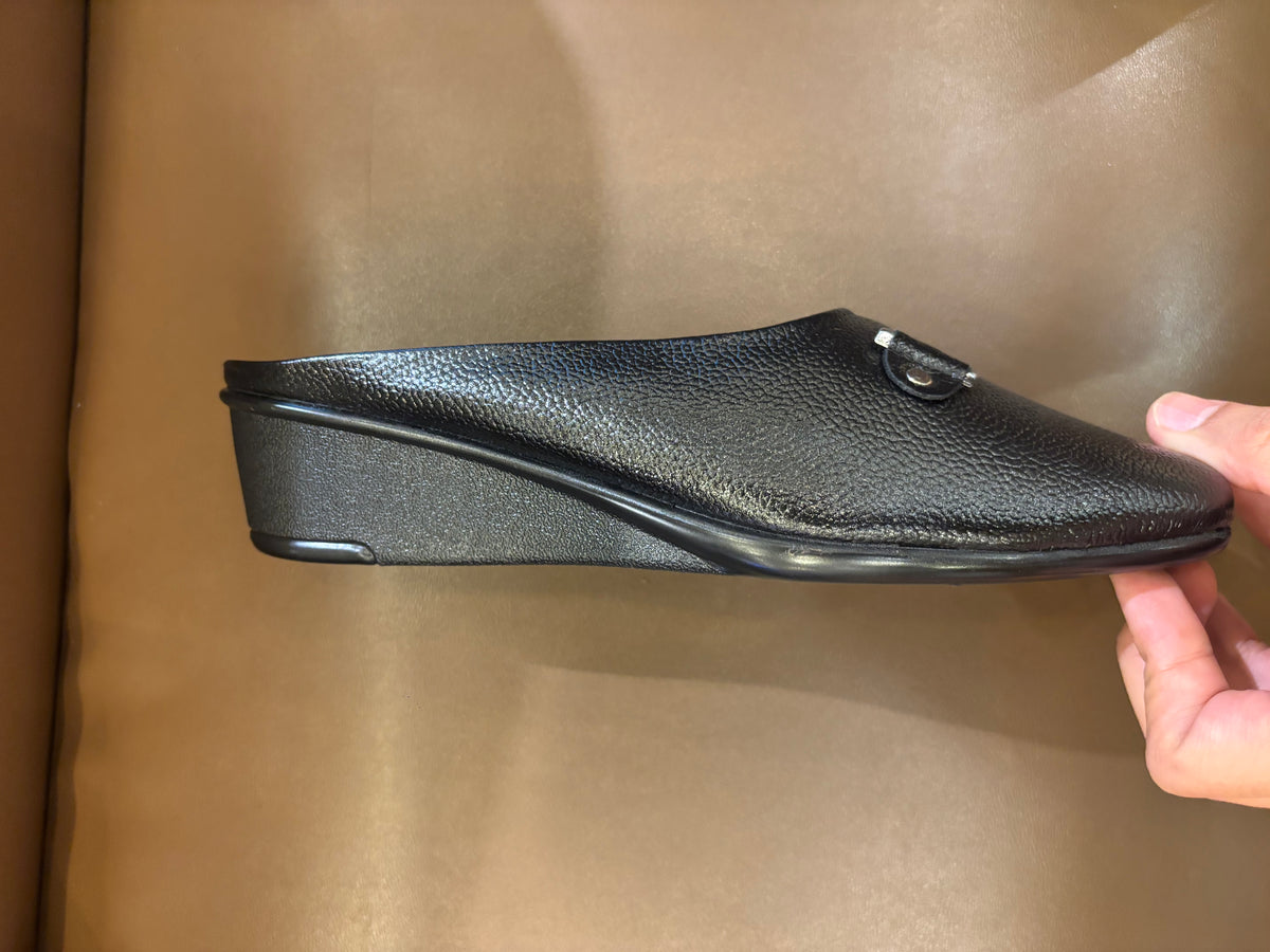 Cherie Buckled 2.0 Leather Back Open Wedge Heel Mules