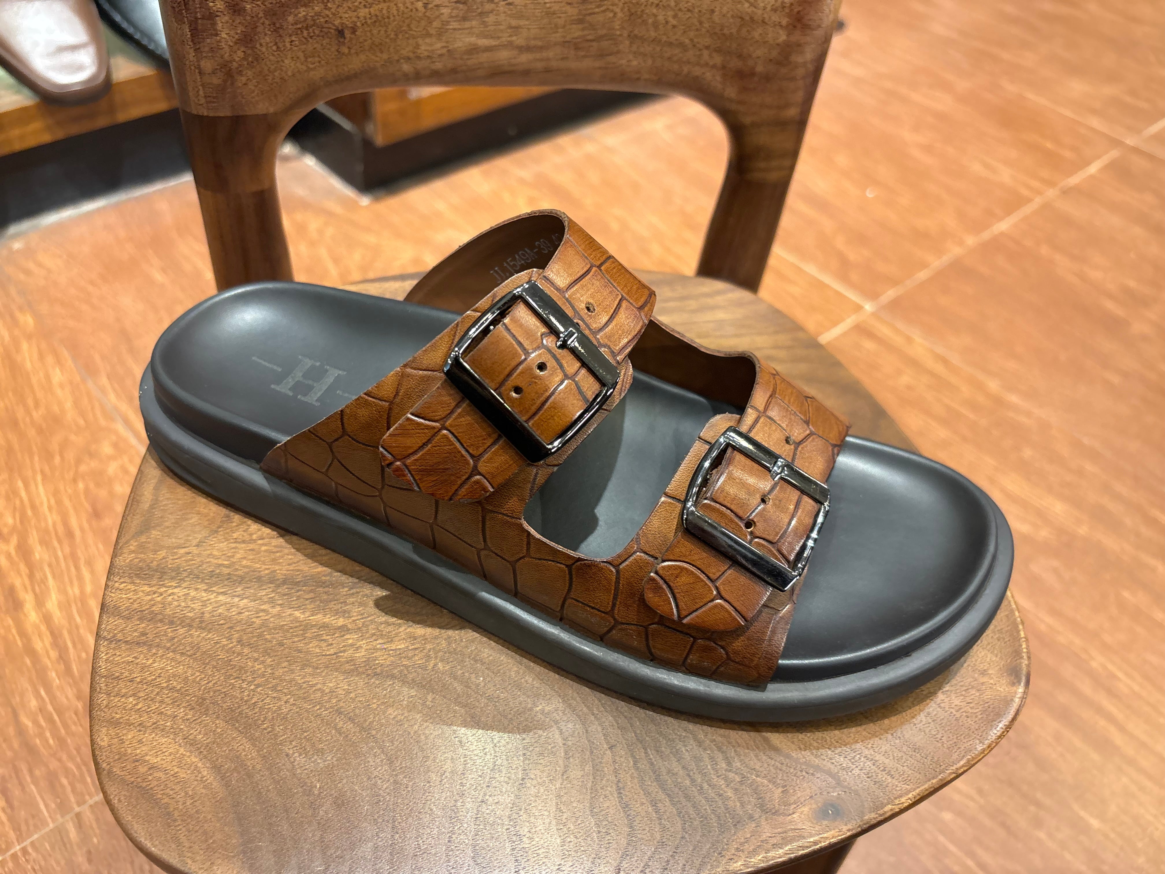 Lacroix Premium Leather Double Strap Sliders