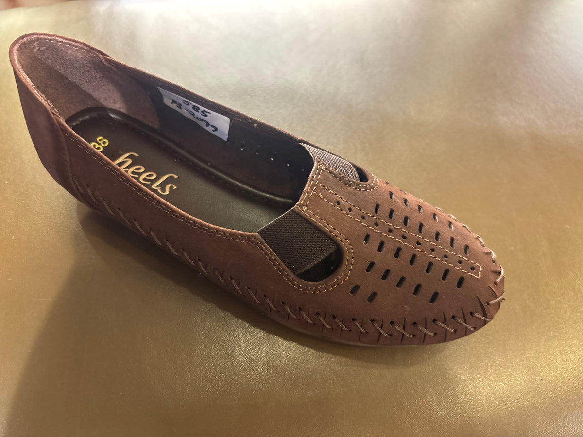Paulina Nubuk Perforated Leather Ballerinas in Brown - The Heels India