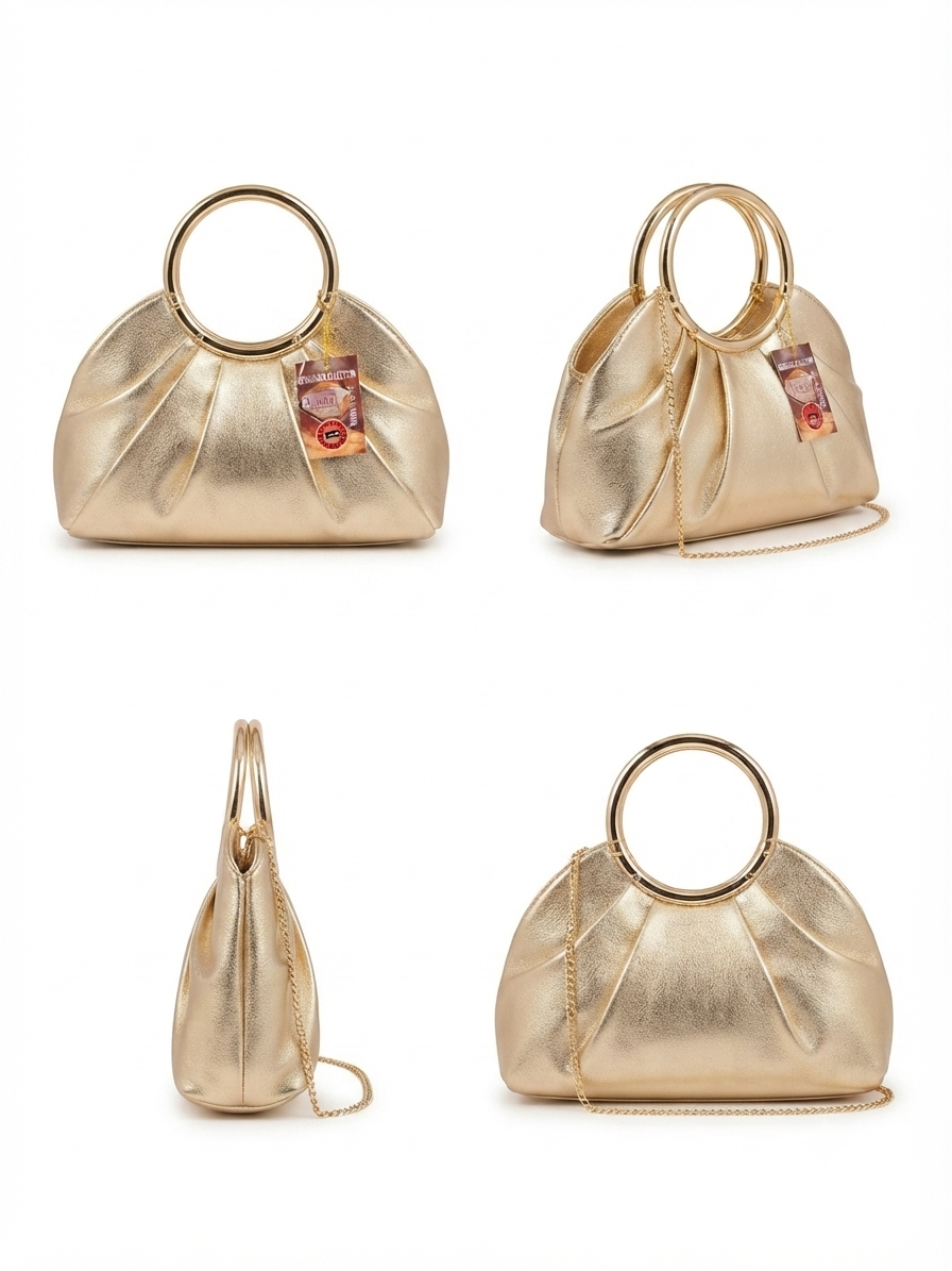 Metallic Circular Handle Quilted Bags