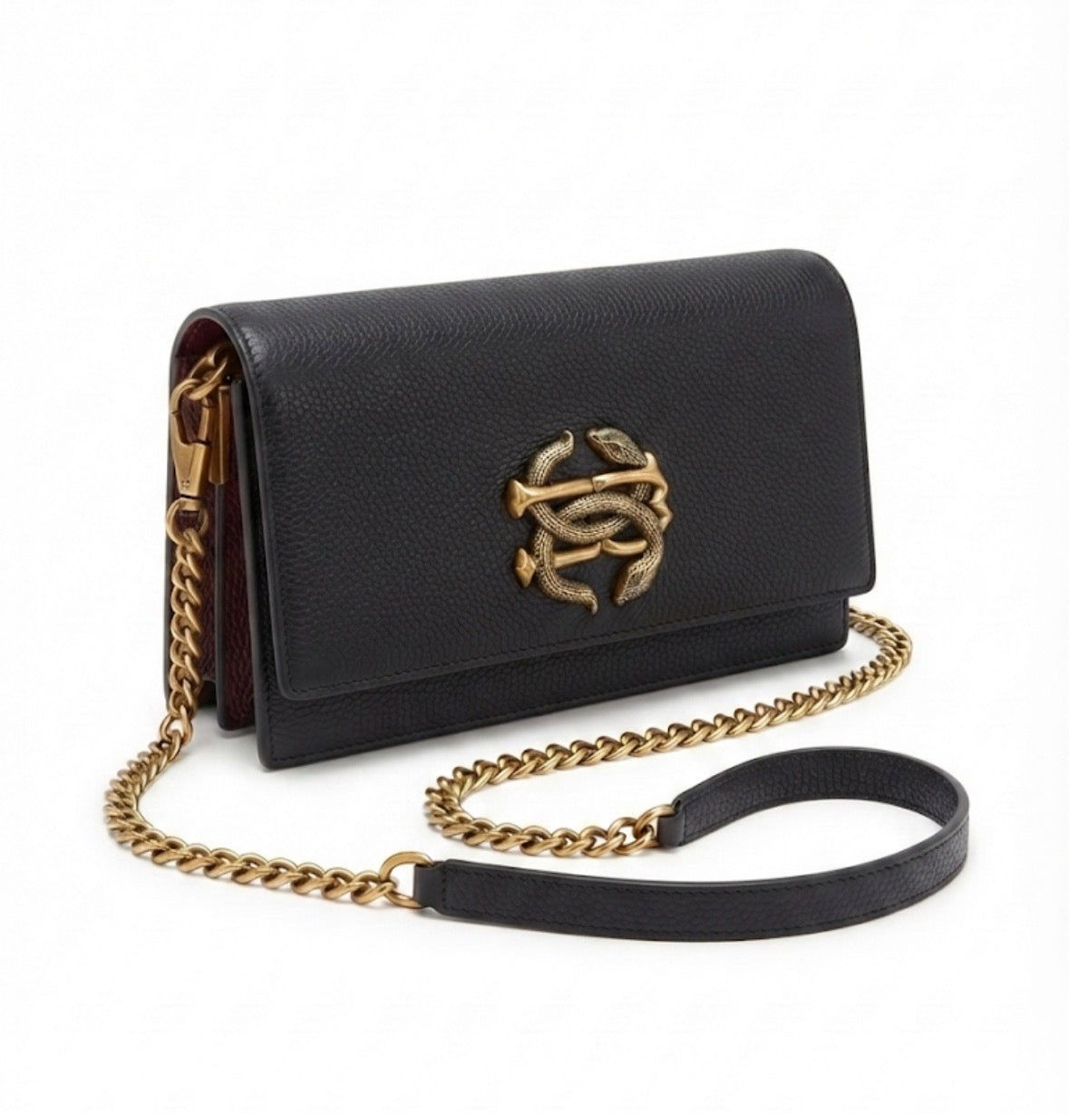 Metallic Snake Buckle Top Flap Sling Bag