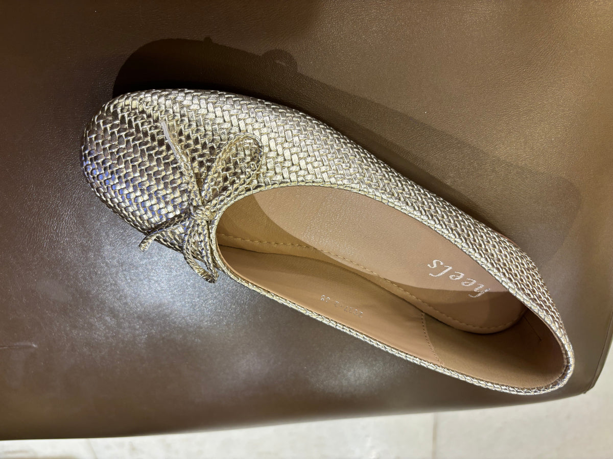 Sicily Cushioned Knit Bow Ballerinas in Gold - The Heels India