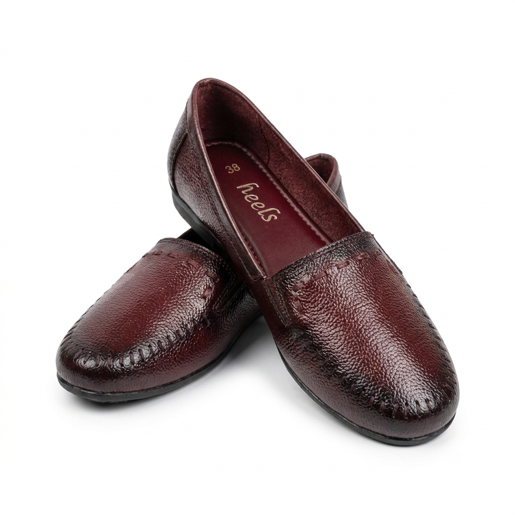 Lizzy 3.0 Leather Classic Ballerinas in Maroon - The Heels India