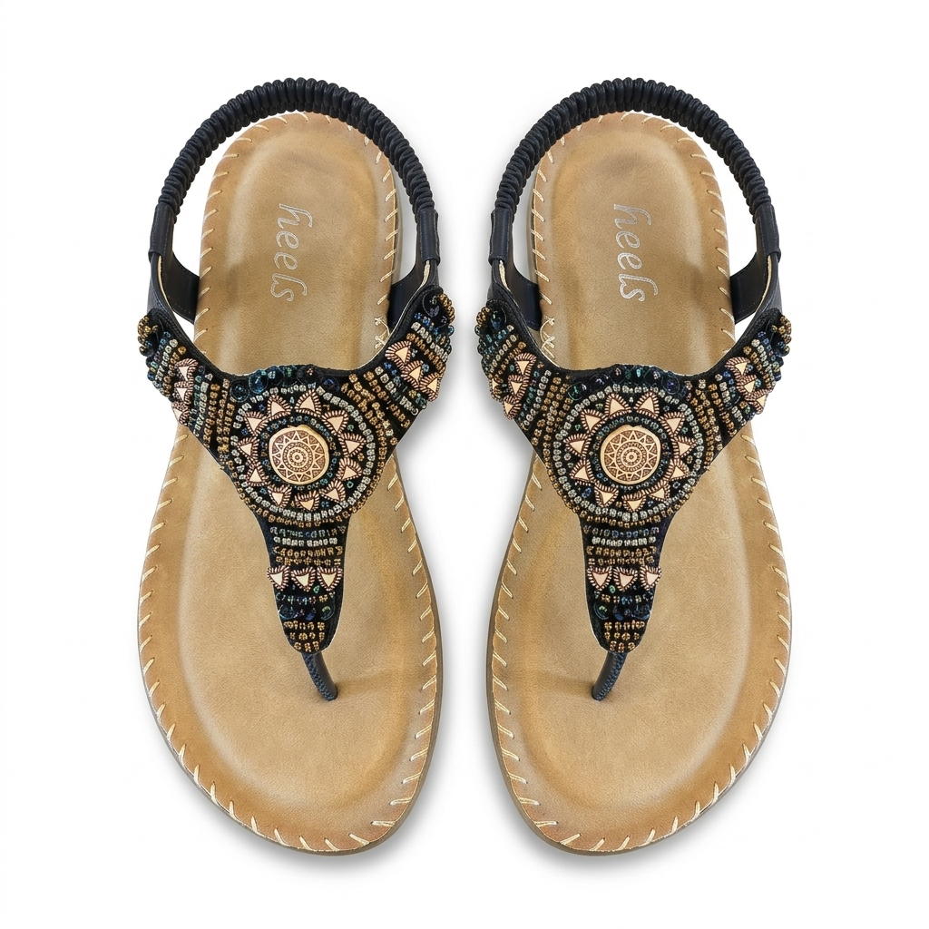 Crimson Embellished Comfort Back Elastic Sandals