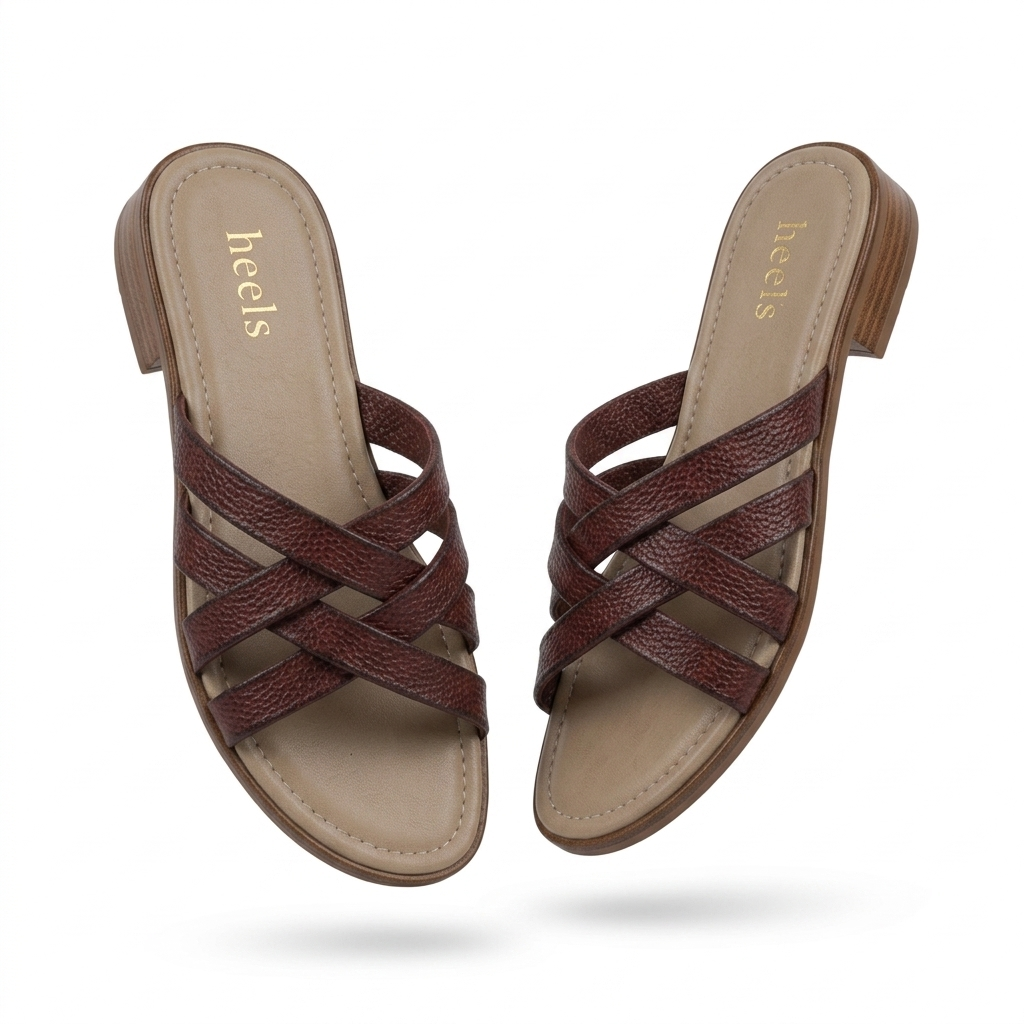 Woven Leather Maroon Slides - Woven Detail