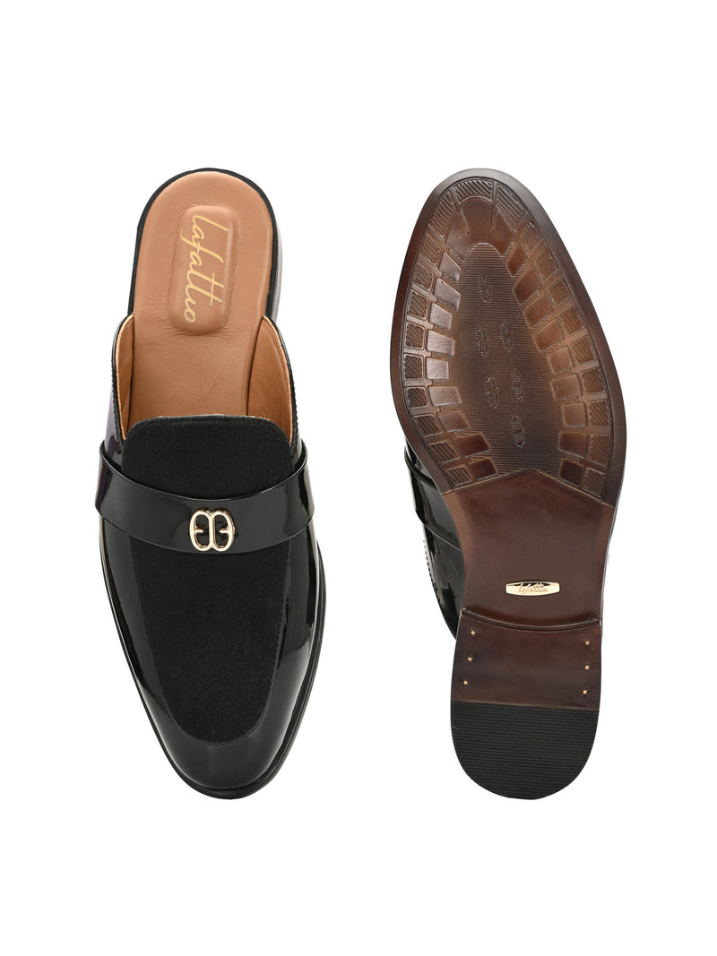 Stazo Black Leather Slip On Mules