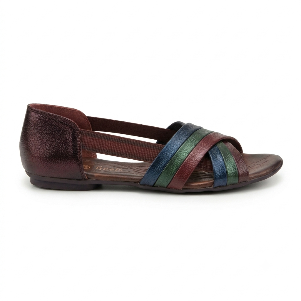 Georgia Rainbow Leather Crisscross Sandals in Maroon - The Heels India