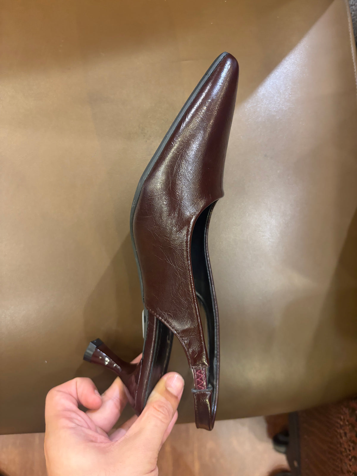 Noir Classic Slingback Pencil Heel Pumps in Coffee - The Heels India