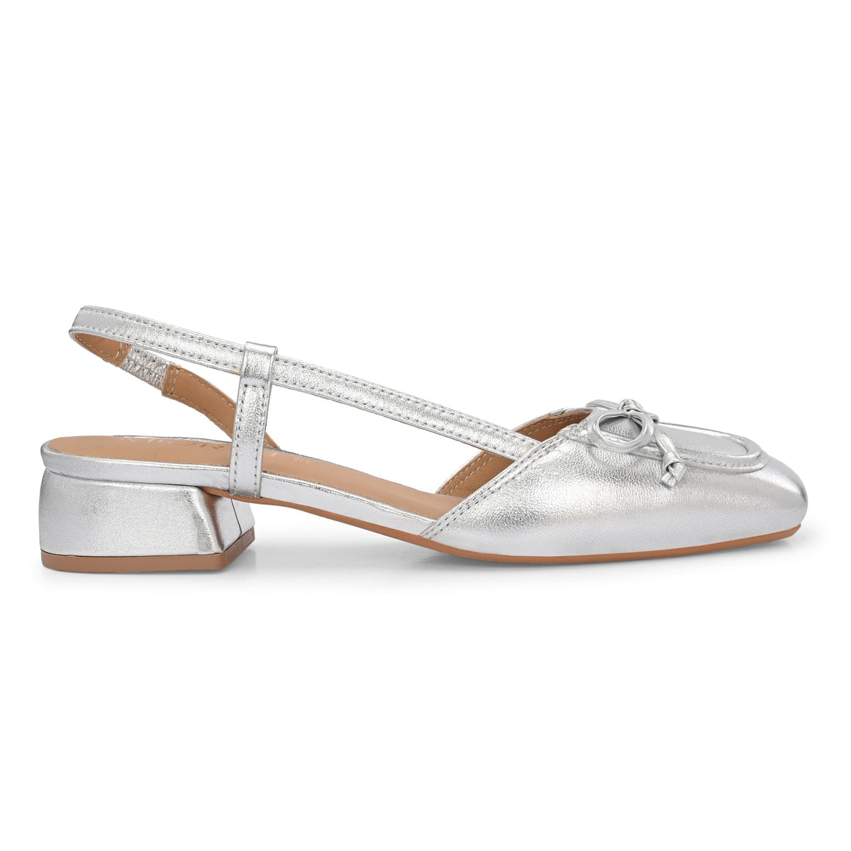 LUSTRE Metallic Leather Sling Back Mid Heels