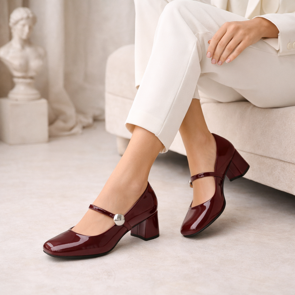 Emma Premium Patent Leather Mary Jane Block Heels