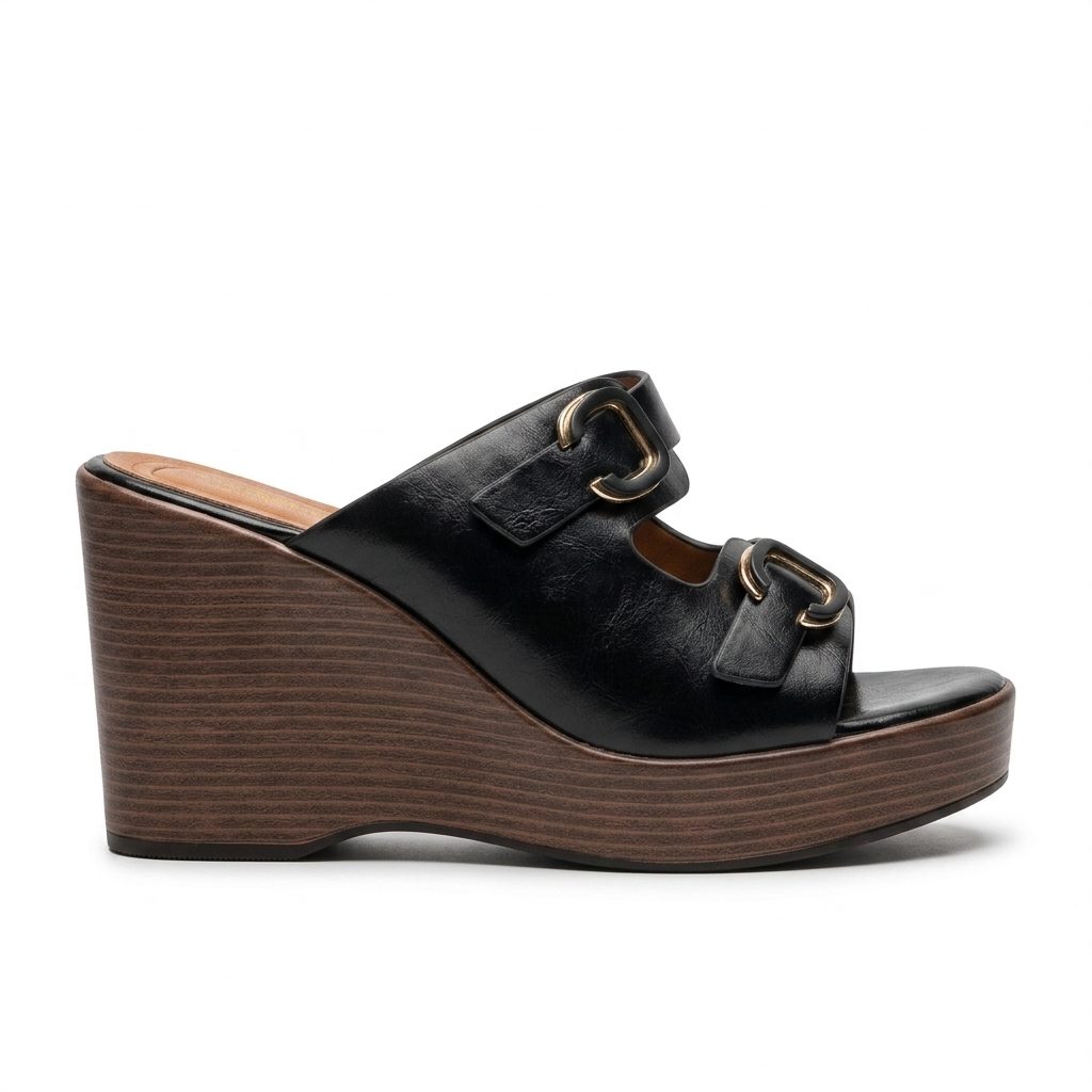 Beryl Platform Double Strap Wedge Heels