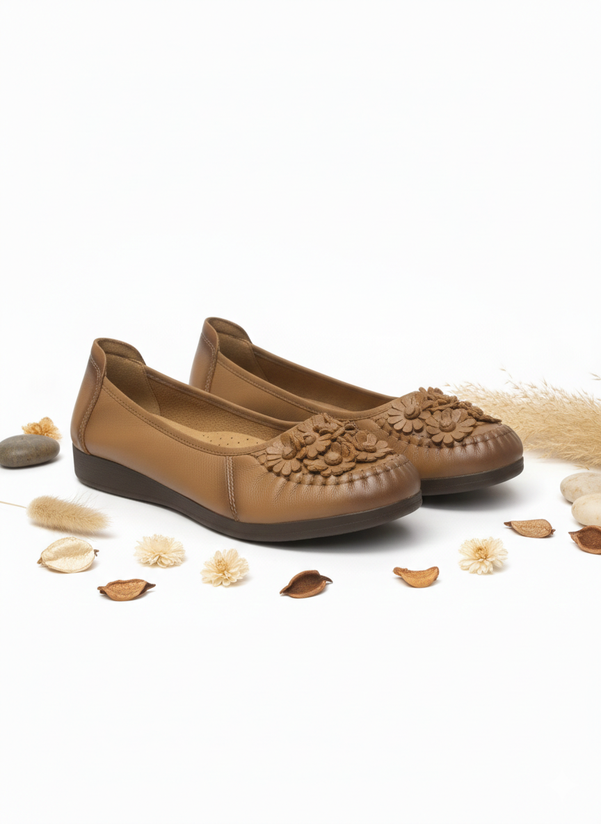 Flora Premium Leather Cushioned Ballerinas