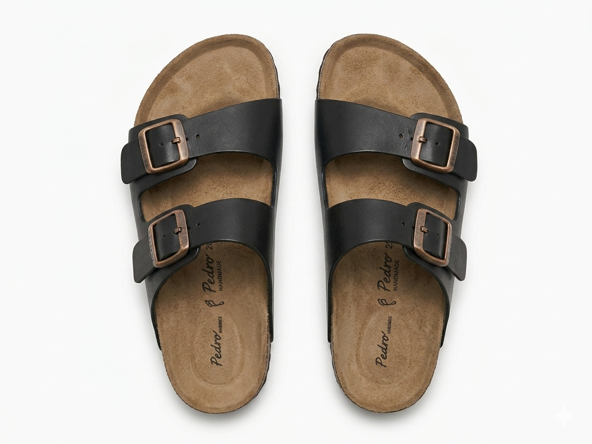 Moda Black Cork Slider - Double Strap Detail