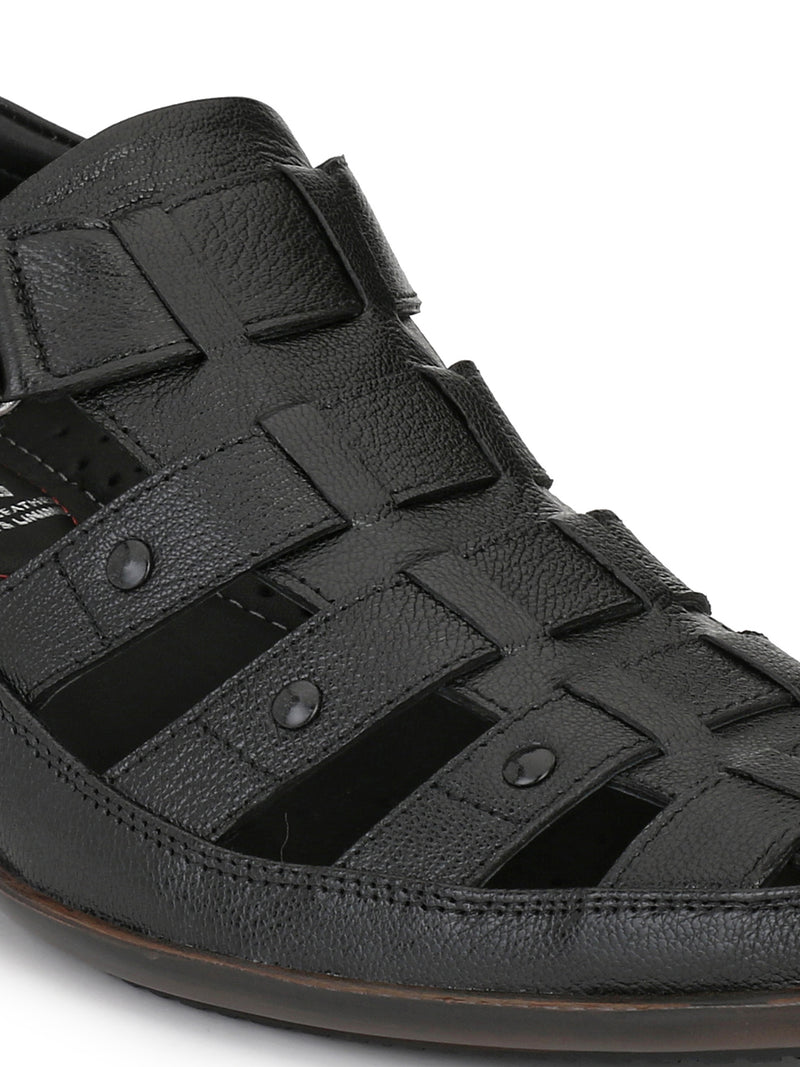 Mavro Black Leather Roman Sandals HT