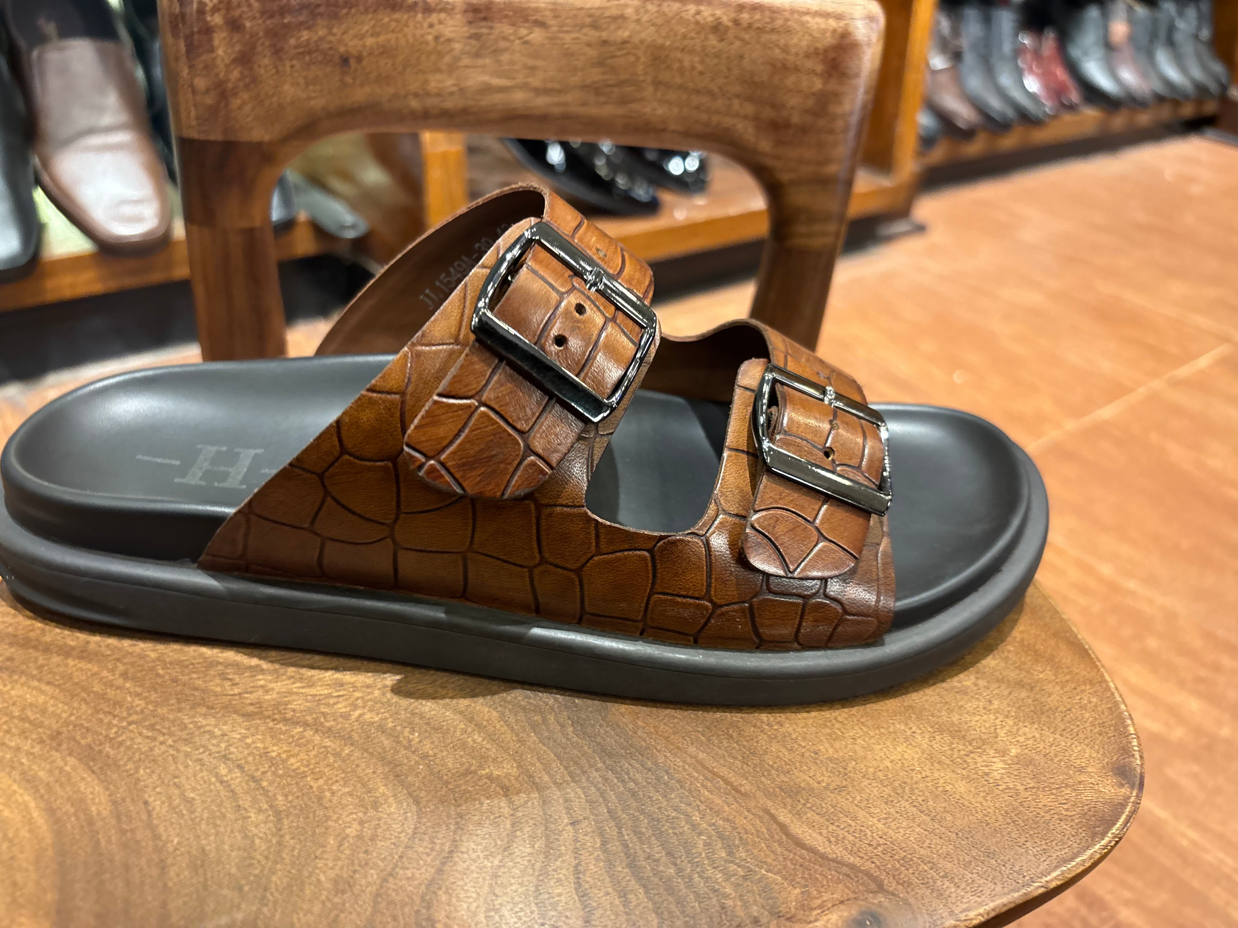 Lacroix Premium Leather Double Strap Sliders
