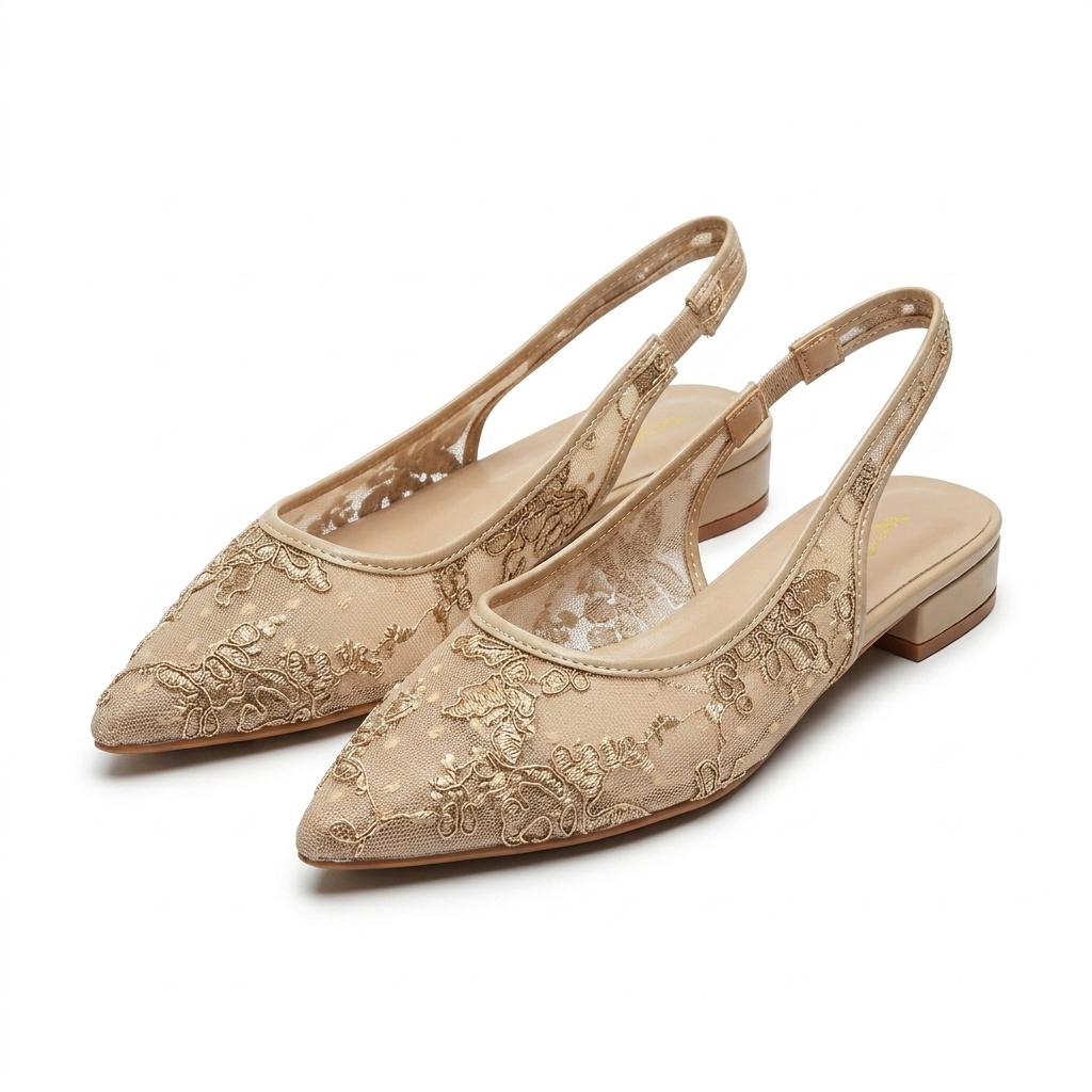 Carmen Mesh Hand Embroidered Sling Back Pointed Ballerinas