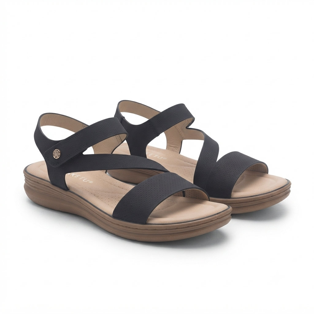 Crimson Comfort Strappy Velcro Sandals in Black - The Heels India