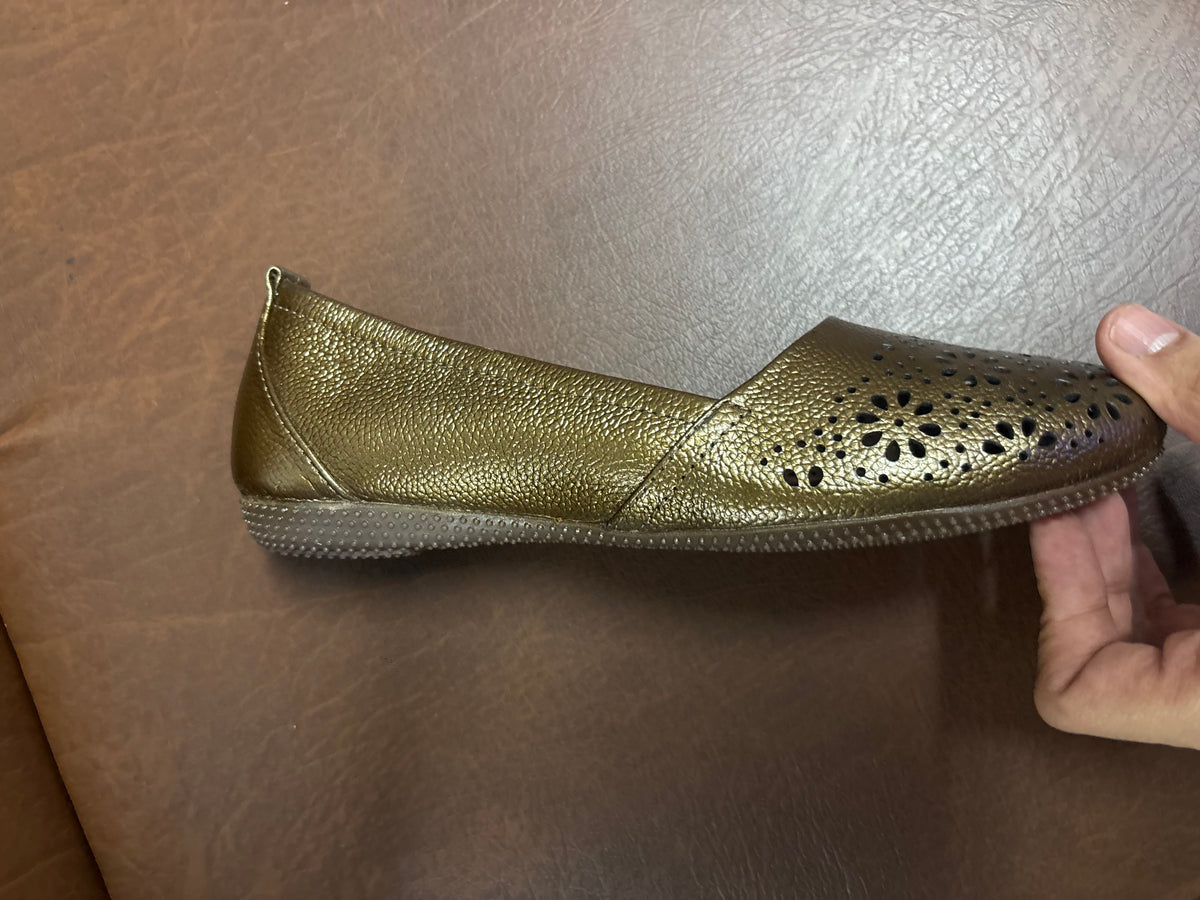 Ellis Leather Perforated Flat Ballerinas in Bronze - The Heels India