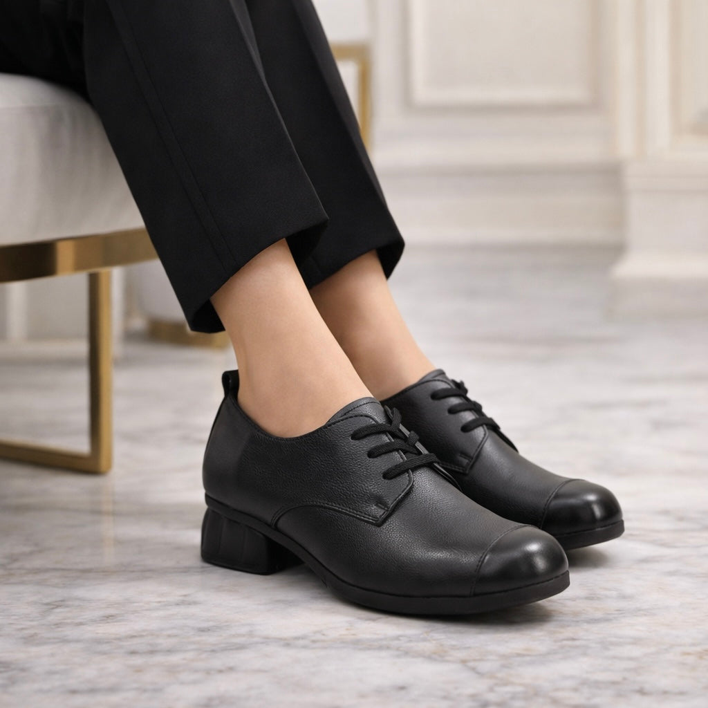 Barbara Premium Leather Lace Up Mid Heel Loafers