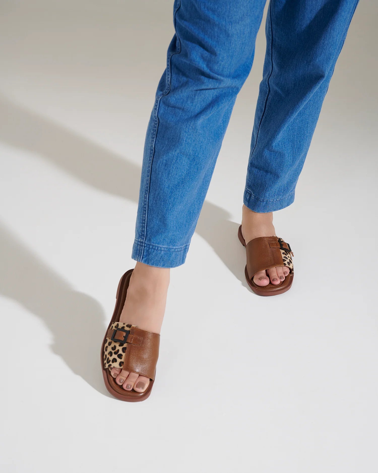 MIA Premium Leather Cushioned Flat Summer Buckled Sliders - The Heels India