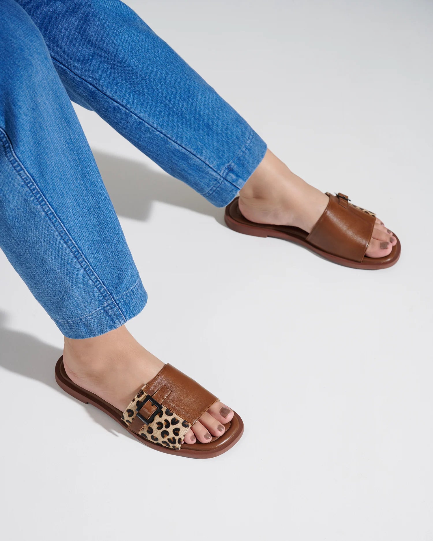 MIA Premium Leather Cushioned Flat Summer Buckled Sliders - The Heels India