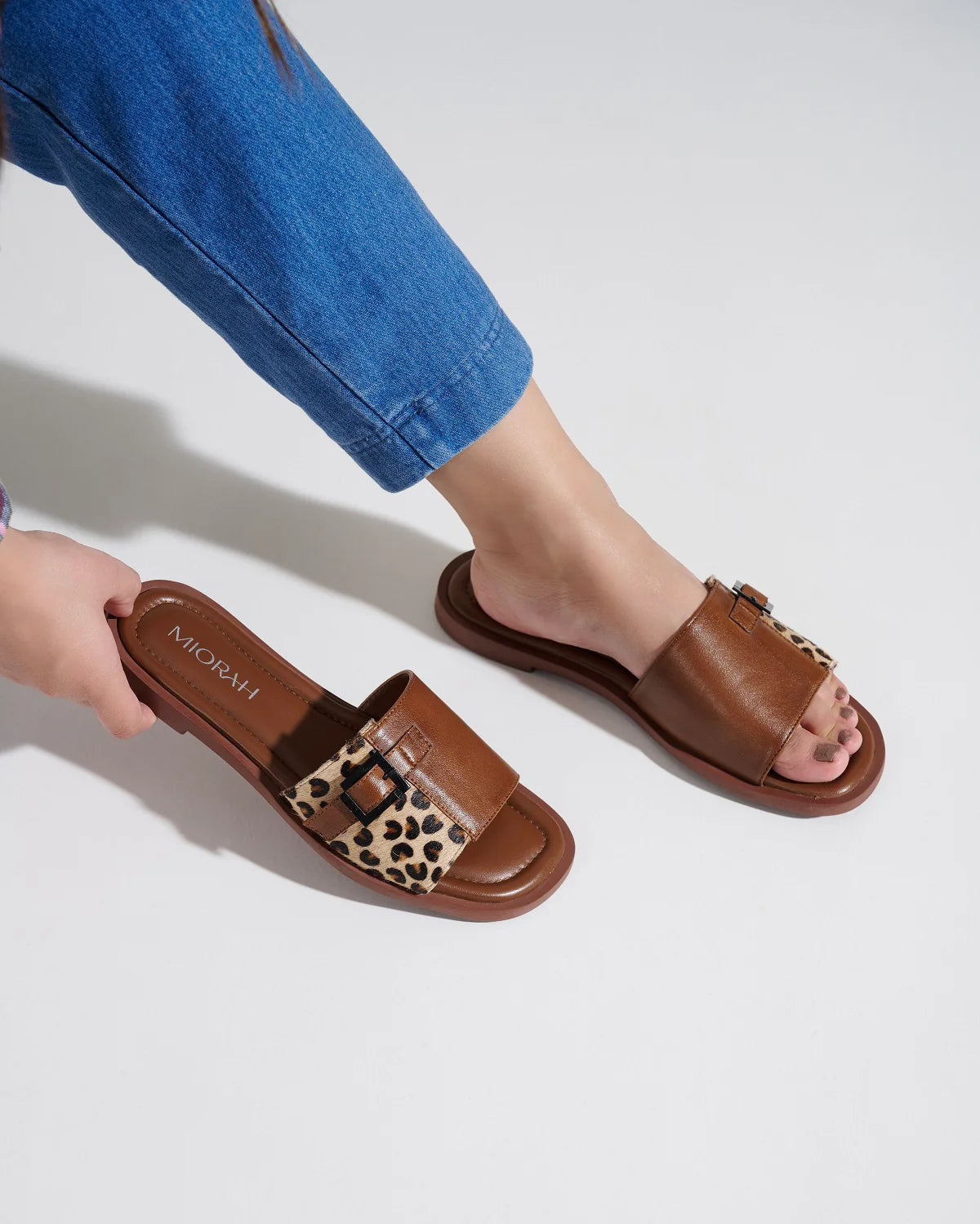 MIA Premium Leather Cushioned Flat Summer Buckled Sliders - The Heels India