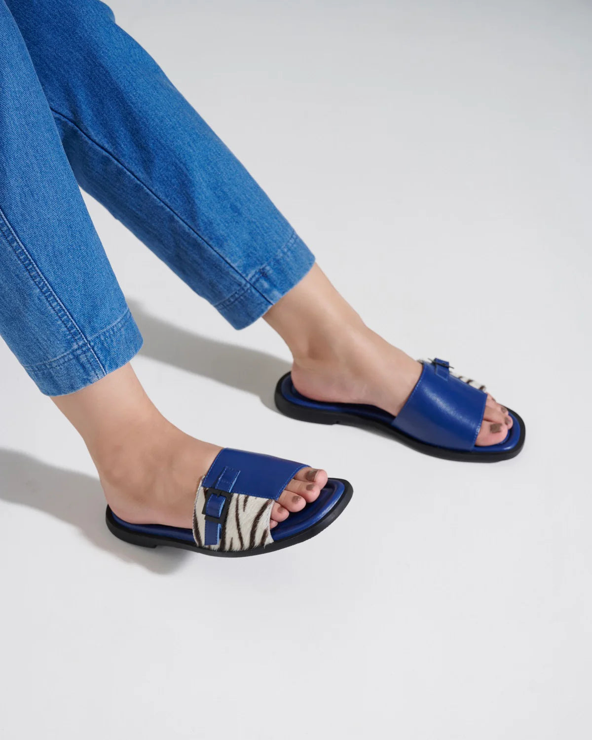 MIA Premium Leather Cushioned Flat Summer Buckled Sliders - The Heels India