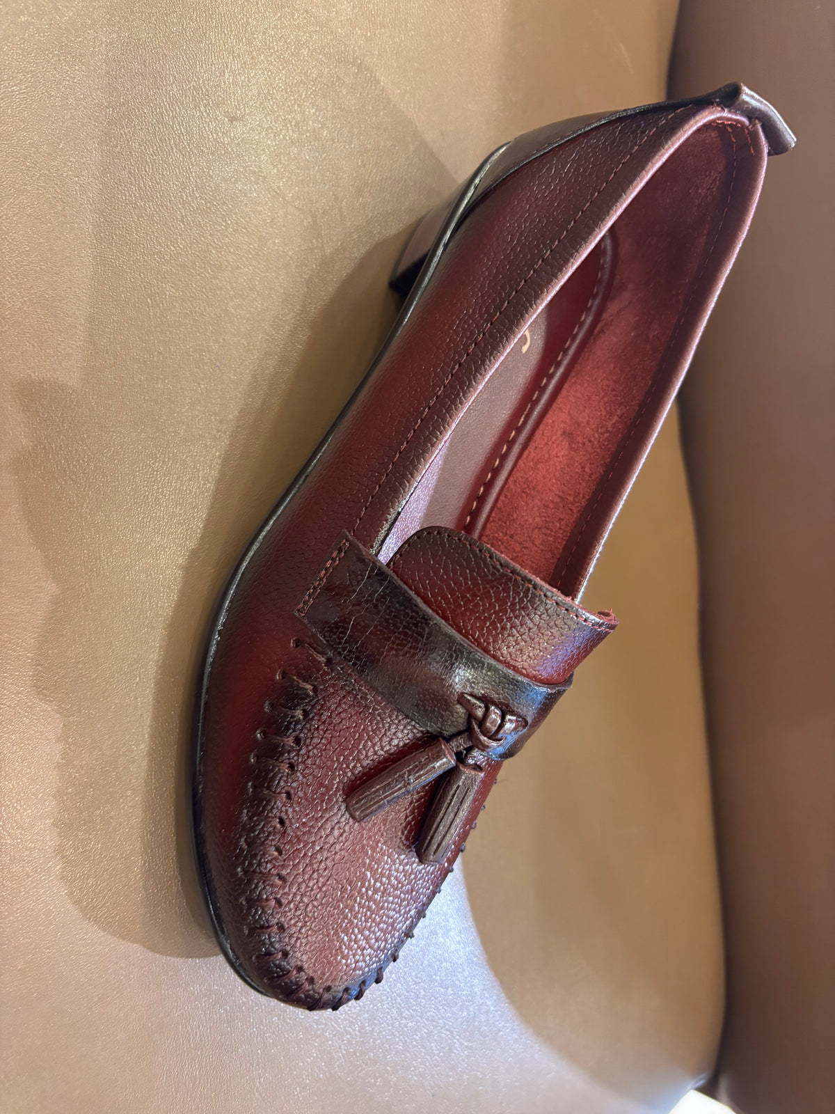 Fiona Leather Tassel Block Heel Loafers in Maroon – view 8