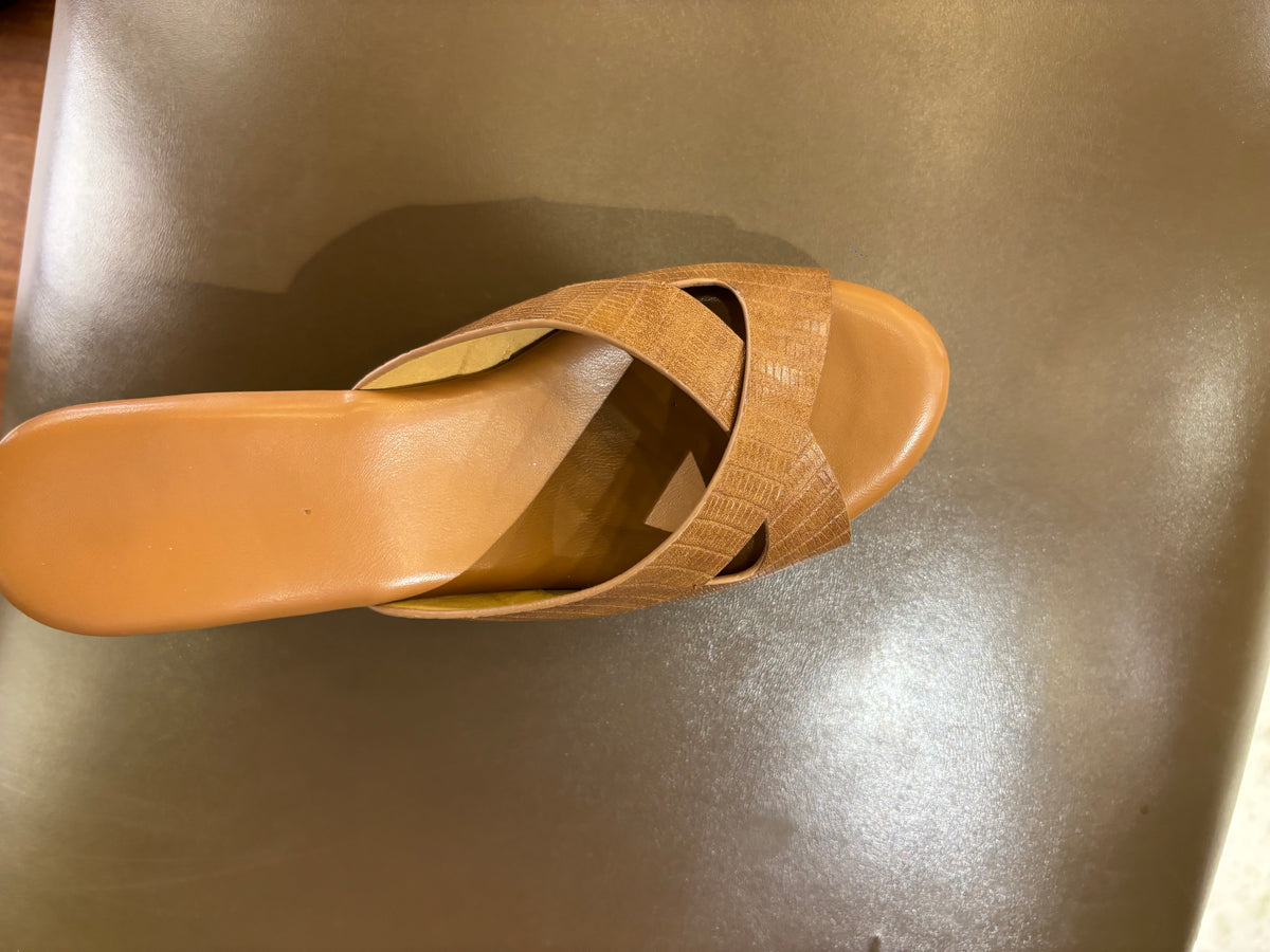 Anne Wedge Platform Peep Toe Heels in Tan - The Heels India