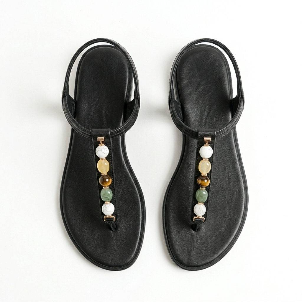 Panthera Embellished Back Elastic Flat Sandals - The Heels India