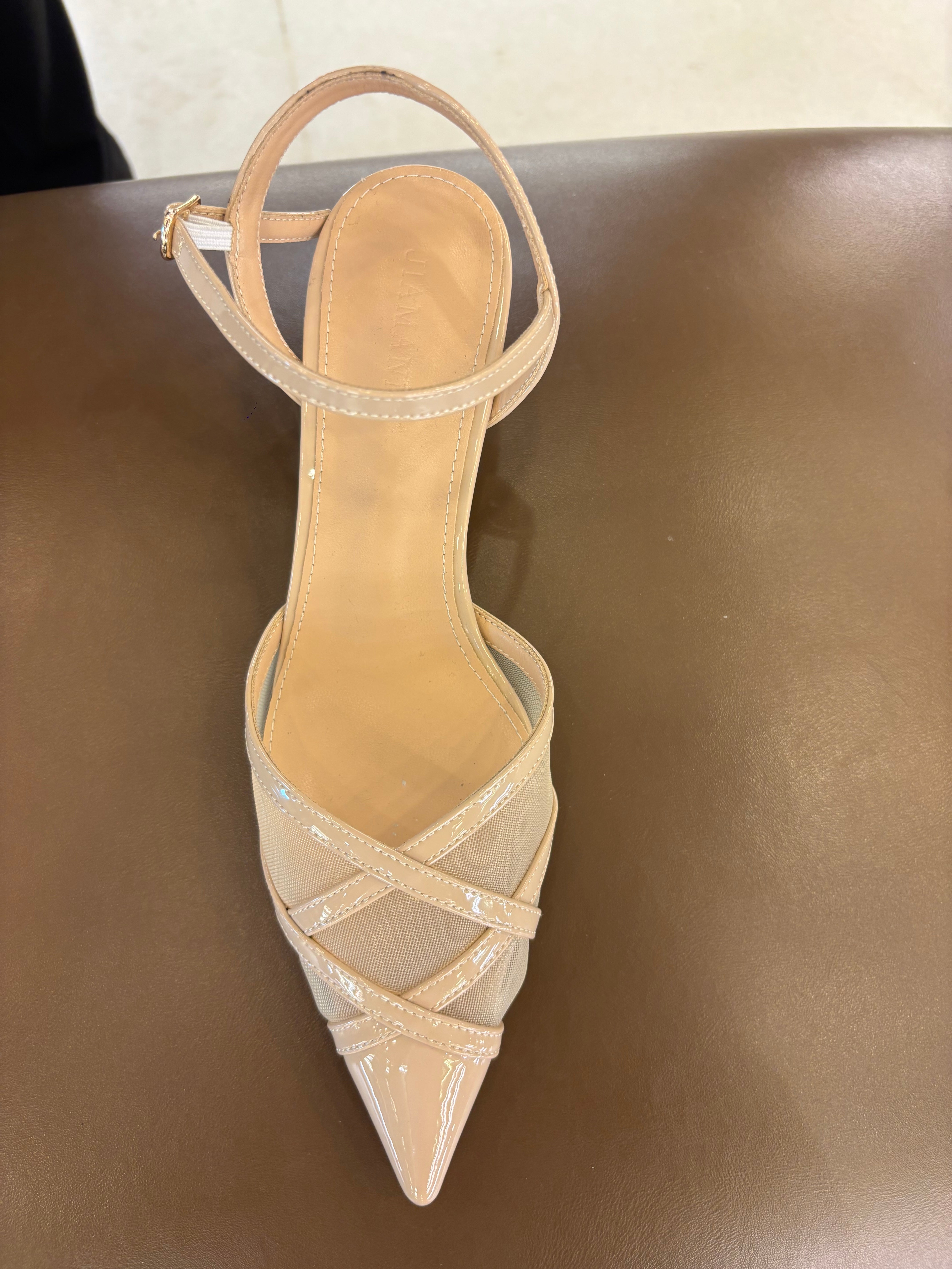 Emrata Criss Cross Mesh Patent Kitten Heels - The Heels India