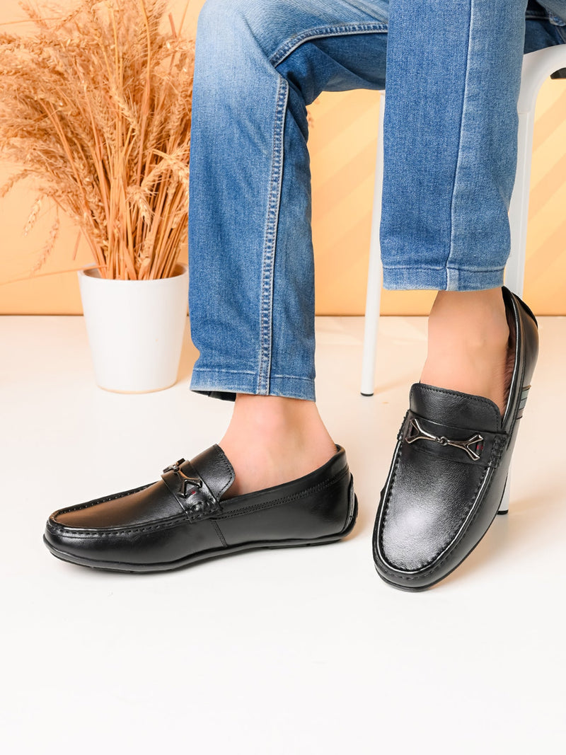 Ethan Black Leather Buckle Loafers