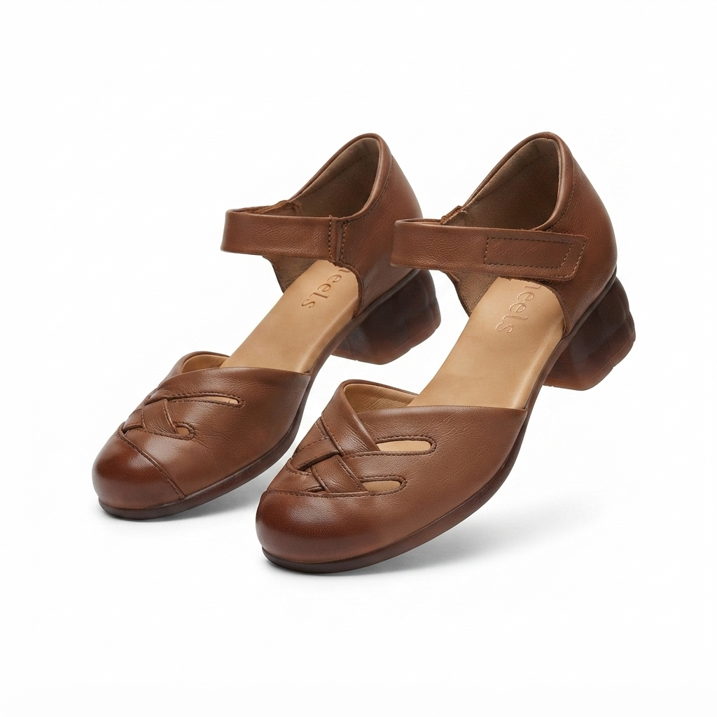 Zoe Leather Velcro Strap Cushioned Block Heel Sandals