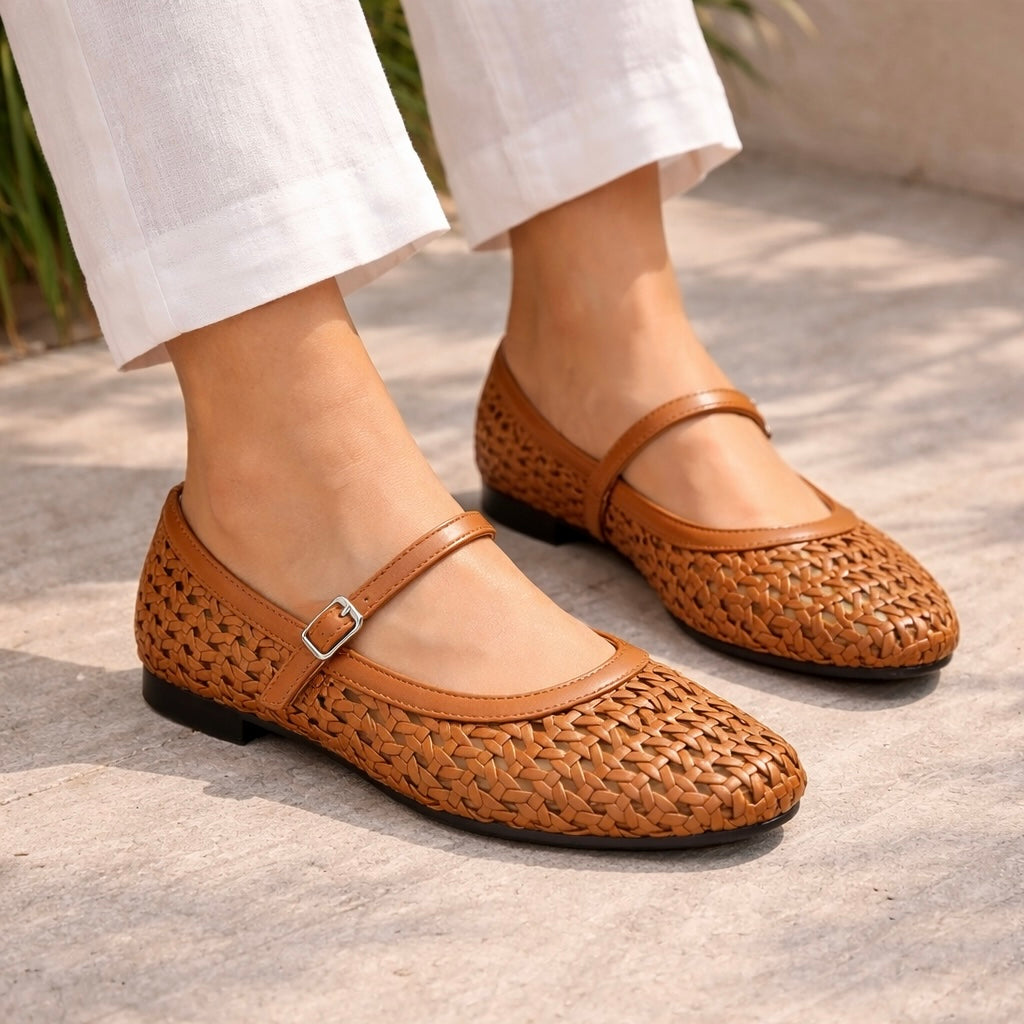 Meraki Premium Mesh Flat Mary Jane Ballerinas - The Heels India