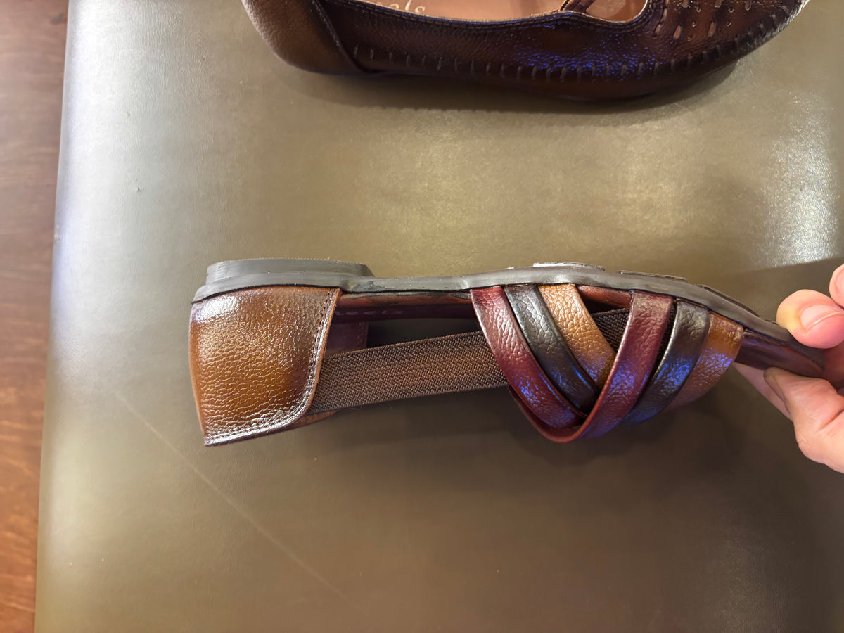 Georgia Rainbow Leather Crisscross Sandals in Rust - The Heels India