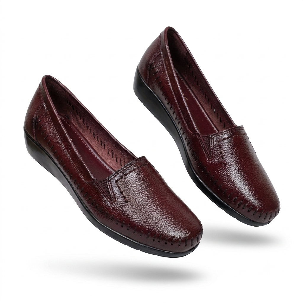 Lizzy Wedge Leather Classic Ballerinas in Maroon - The Heels India
