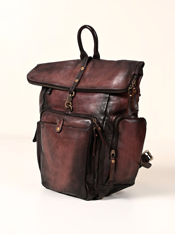 Leo : Real Leather Brown With Wash Effect Backpack
