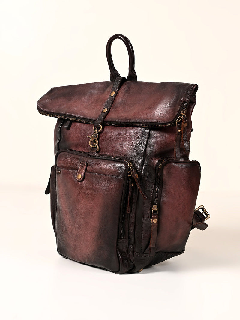 Leo : Real Leather Brown With Wash Effect Backpack