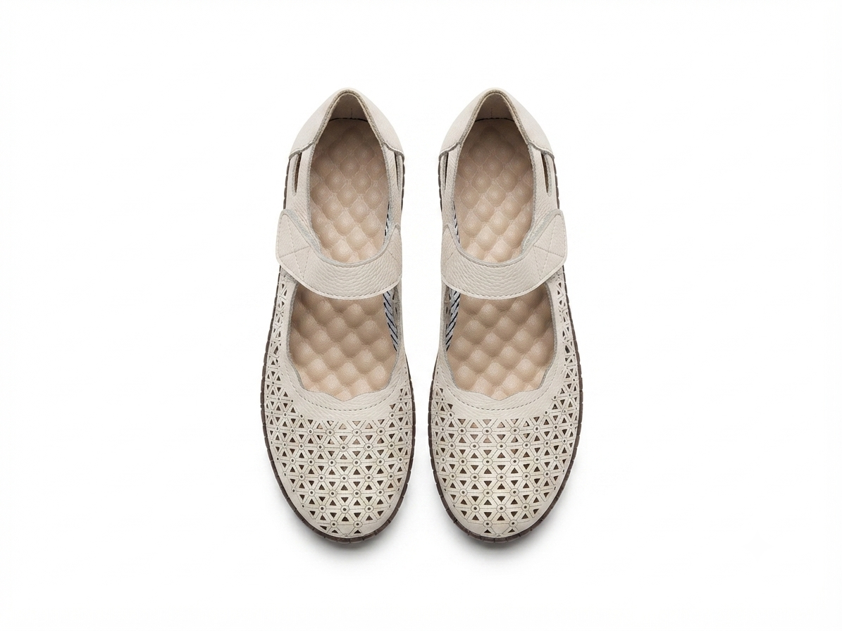 Melissa Leather Velcro Strap Perforated Cushioned Loafers