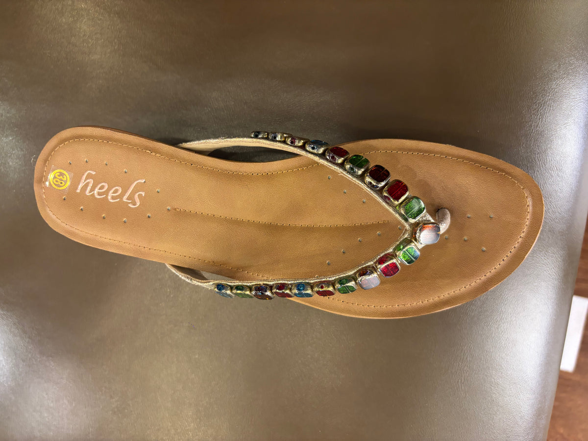 Julia Cushioned Beads V Strap Wedge Slippers