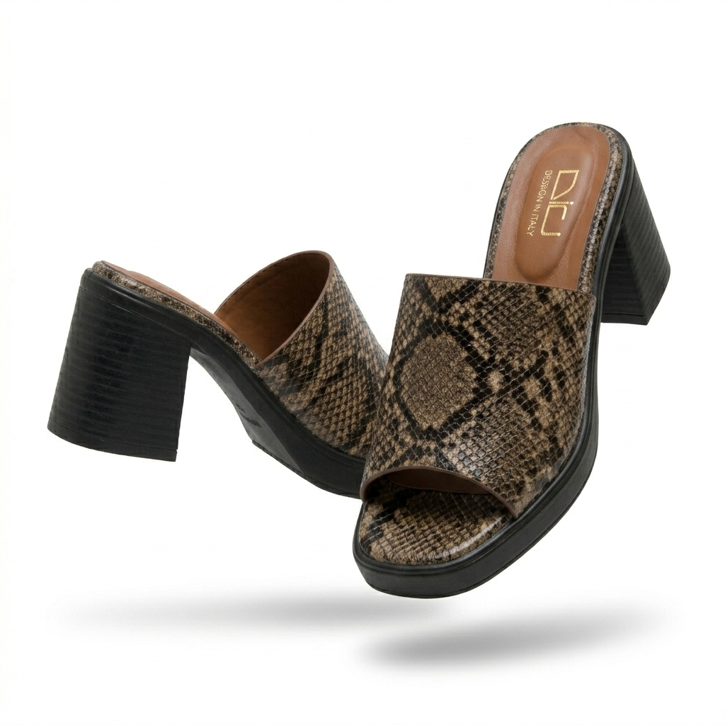 Alba Platform Snake Print Peep Toe Block Heels