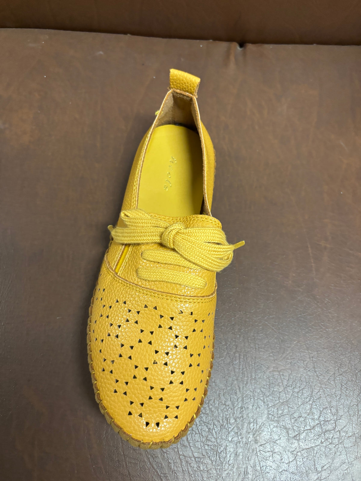 Iris Perforated Cushioned Lace Up Espadrille Loafers in Yellow - The Heels India