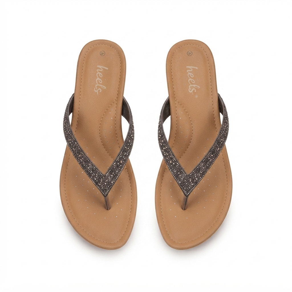 Mila Cushioned Bling V Strap Wedge Slippers