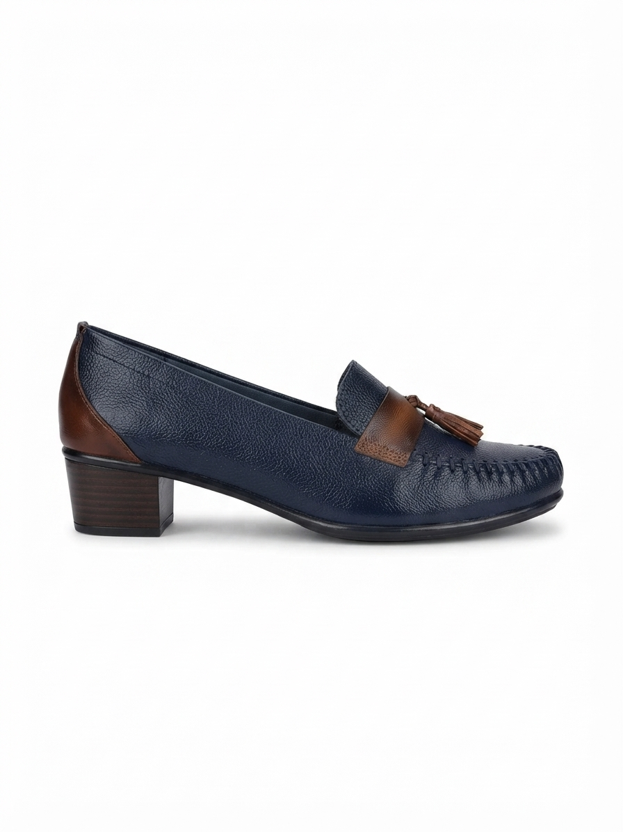 Fiona Leather Tassel Block Heel Loafers