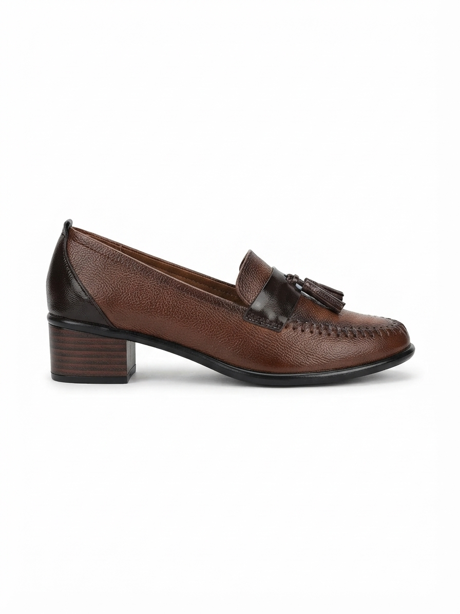 Fiona Leather Tassel Block Heel Loafers