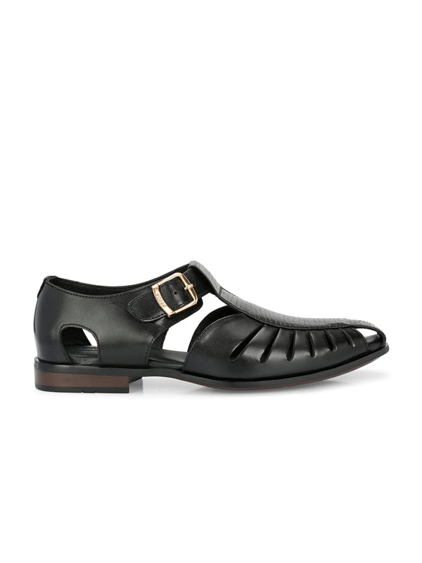 Roman Black Leather Peshawari Sandals