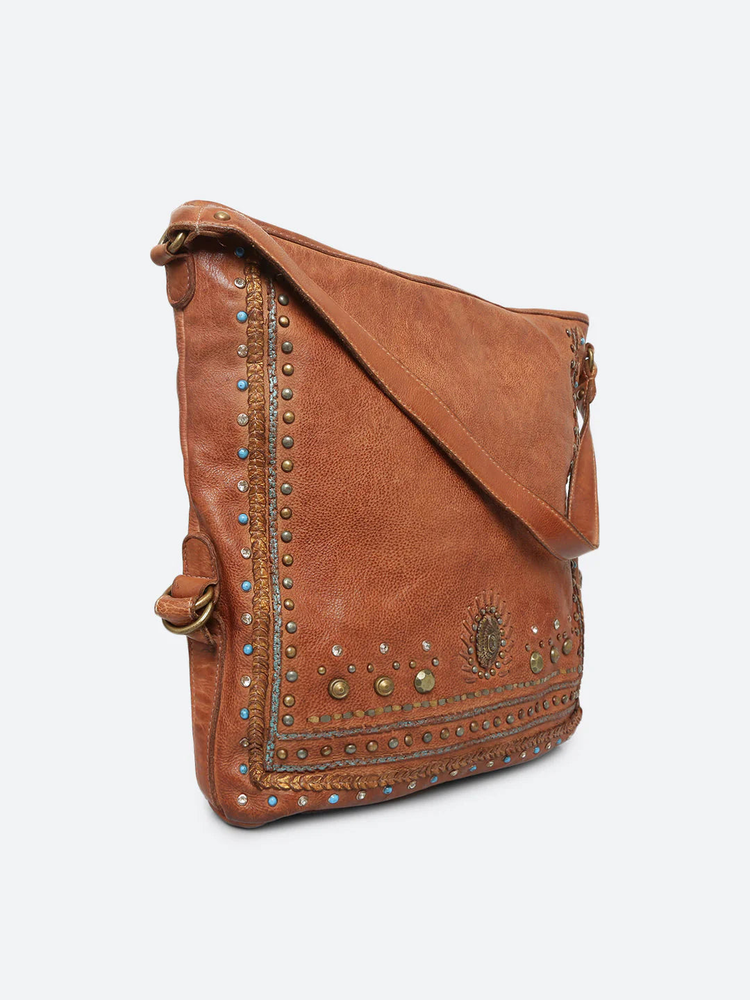 Savio: Cognac Embellished Hobo Bag In Veg Tan Leather