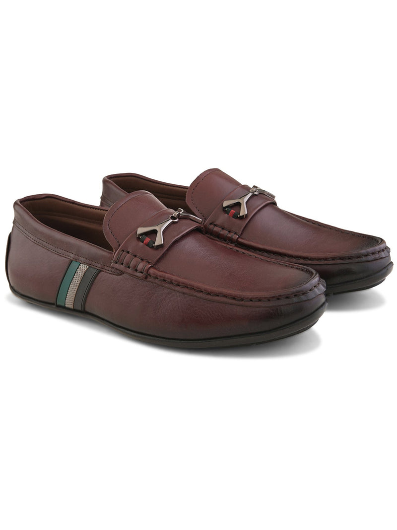 Ethan Bordo Leather Buckle Loafers