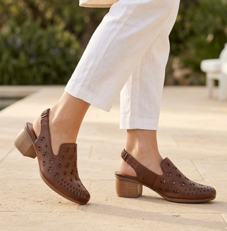 Sakina Premium Leather Perforated Slingback Summer Sandals - The Heels India